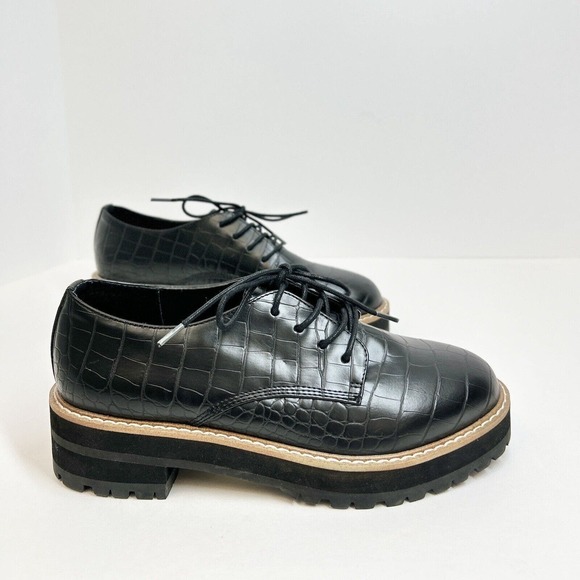 Steve Madden Shoes - Steve Madden Shoes Womens 8M Terri Derby Oxford Black Croc Embossed Lace Up